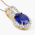 4.06 Ct Genuine Oval Ceylon Blue Sapphire and Diamond 18K Yellow Gold Statement Pendant by Fine Color Jewels