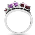 4.07 Ct Heart Purple Amethyst & Rhodolite Prong Silver Pave Toi et Moi Cocktail Ring by Fine Color Jewels