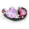 4.07 Ct Heart Purple Amethyst & Rhodolite Prong Silver Pave Toi et Moi Cocktail Ring by Fine Color Jewels