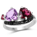 4.07 Ct Heart Purple Amethyst & Rhodolite Prong Silver Pave Toi et Moi Cocktail Ring by Fine Color Jewels