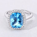 4.10 Ct Cushion Swiss Blue Topaz & Lab Diamond Prong Silver Halo Ring by Fine Color Jewels
