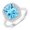 4.10 Ct Cushion Swiss Blue Topaz & Lab Diamond Prong Silver Halo Ring by Fine Color Jewels