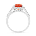 4.11 Ct Oval Lab Created Peach Sapphire and Moissanite Prong Silver Halo Statement Ring by Fine Color Jewels
