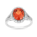 4.11 Ct Oval Lab Created Peach Sapphire and Moissanite Prong Silver Halo Statement Ring by Fine Color Jewels
