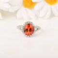4.11 Ct Oval Lab Created Peach Sapphire and Moissanite Prong Silver Halo Statement Ring by Fine Color Jewels