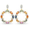 4.12 Carat Genuine Multi Sapphire 22K Yellow Gold Over Silver Dangle Earrings