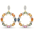 4.12 Carat Genuine Multi Sapphire 22K Yellow Gold Over Silver Dangle Earrings by Fine Color Jewels