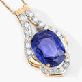 4.13 Ct Genuine Oval Ceylon Blue Sapphire and Diamond 18K Yellow Gold Statement Pendant by Fine Color Jewels