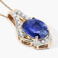 4.13 Ct Genuine Oval Ceylon Blue Sapphire and Diamond 18K Yellow Gold Statement Pendant by Fine Color Jewels