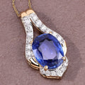 4.13 Ct Genuine Oval Ceylon Blue Sapphire and Diamond 18K Yellow Gold Statement Pendant by Fine Color Jewels