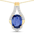 4.13 Ct Genuine Oval Ceylon Blue Sapphire and Diamond 18K Yellow Gold Statement Pendant by Fine Color Jewels