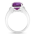 4.20 Ct Cushion Purple Amethyst and Lab Diamond Prong Silver Cocktail Ring by Fine Color Jewels