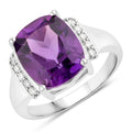 4.20 Ct Cushion Purple Amethyst and Lab Diamond Prong Silver Cocktail Ring by Fine Color Jewels