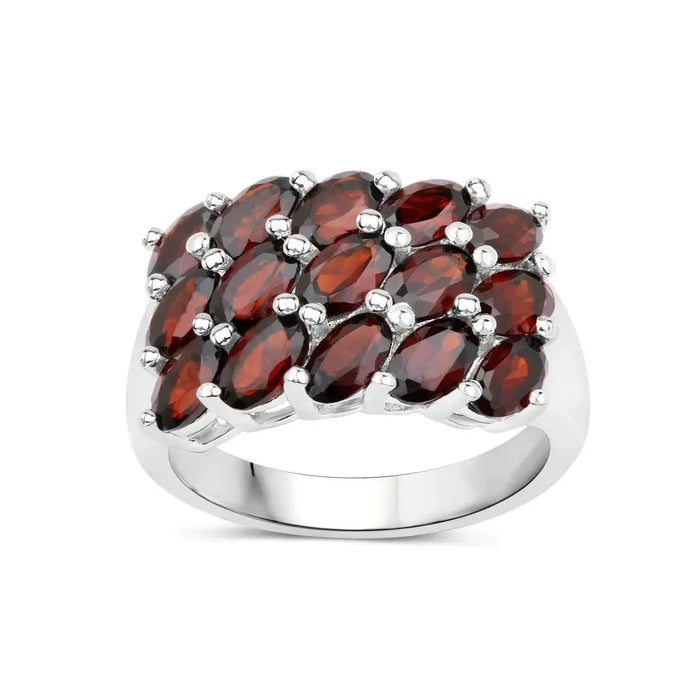 4.20 Ct Oval Red Garnet Prong Silver Cluster Ring by Fine Color Jewels