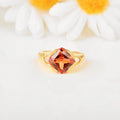 4.24 Ct Square Orange Lab Grown Padparadscha Sapphire Prong 18K Yellow Gold Plated Silver Solitaire Ring by Fine Color Jewels