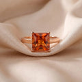 4.24 Ct Square Orange Lab Grown Padparadscha Sapphire Prong 18K Rose Gold Plated Silver Solitaire Ring by Fine Color Jewels