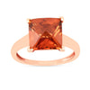 4.24 Ct Square Orange Lab Grown Padparadscha Sapphire Prong 18K Rose Gold Plated Silver Solitaire Ring