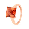 4.24 Ct Square Orange Lab Grown Padparadscha Sapphire Prong 18K Rose Gold Plated Silver Solitaire Ring by Fine Color Jewels