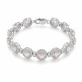 4.3 Ct Round Pink Rose Quartz Prong Silver Halo Tennis Link Bracelet by Fine Color Jewels