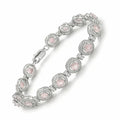 4.3 Ct Round Pink Rose Quartz Prong Silver Halo Tennis Link Bracelet by Fine Color Jewels