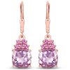 4.40 Ct Cushion Pink Amethyst Prong 18K Rose Gold Plated Silver Dangle Earrings