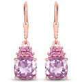 4.40 Ct Cushion Pink Amethyst Prong 18K Rose Gold Plated Silver Dangle Earrings by Fine Color Jewels