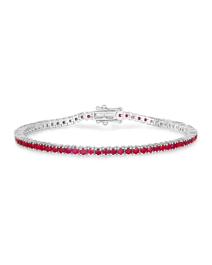 4.44 Ct Round Pink Ruby Prong Sterling Silver Tennis Bracelet by Fine Color Jewels