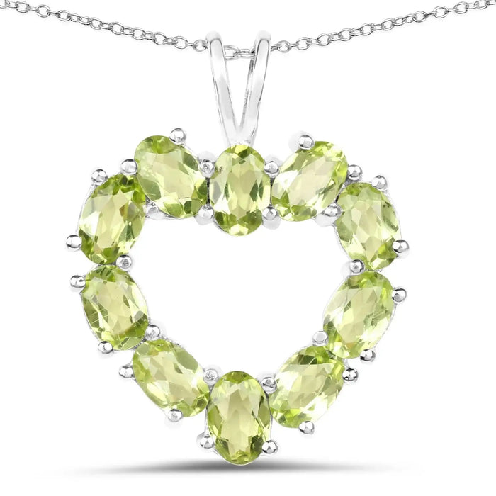 4.50 Ct Oval Green Peridot Prong Silver Heart Pendant Necklace by Fine Color Jewels