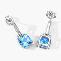 4.60 Ct Cushion Swiss Blue Topaz & Lab Diamond Prong Silver Dangle Earrings by Fine Color Jewels