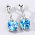 4.60 Ct Cushion Swiss Blue Topaz & Lab Diamond Prong Silver Dangle Earrings by Fine Color Jewels