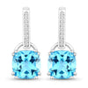 4.60 Ct Cushion Swiss Blue Topaz & Lab Diamond Prong Silver Dangle Earrings