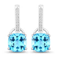4.60 Ct Cushion Swiss Blue Topaz & Lab Diamond Prong Silver Dangle Earrings by Fine Color Jewels