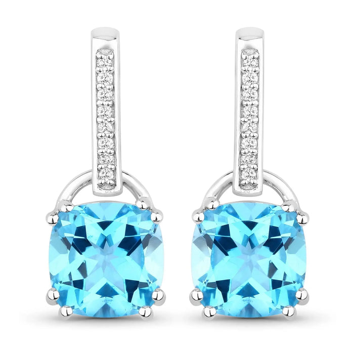 4.60 Ct Cushion Swiss Blue Topaz & Lab Diamond Prong Silver Dangle Earrings by Fine Color Jewels