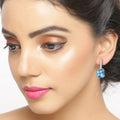 4.60 Ct Cushion Swiss Blue Topaz & Lab Diamond Prong Silver Dangle Earrings by Fine Color Jewels