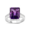 4.65 Ct Octagon Purple Amethyst and Lab Diamond Prong Silver Pave Bridge Ring