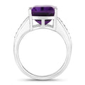 4.65 Ct Octagon Purple Amethyst and Lab Diamond Prong Silver Pave Bridge Ring by Fine Color Jewels