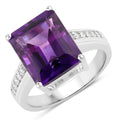 4.65 Ct Octagon Purple Amethyst and Lab Diamond Prong Silver Pave Bridge Ring by Fine Color Jewels