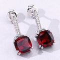 4.70 Ct Cushion Deep Red Mozambique Garnet & Lab Diamond Prong Silver Dangle Earrings by Fine Color Jewels
