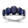 4.75 Ct Oval Blue Lab Created Sapphire Prong Rhodium-Plated Silver Five Stone Ring