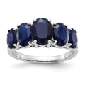 4.75 Ct Oval Blue Lab Created Sapphire Prong Rhodium-Plated Silver Five Stone Ring by Fine Color Jewels