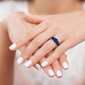 4.75 Ct Oval Blue Lab Created Sapphire Prong Rhodium-Plated Silver Five Stone Ring by Fine Color Jewels