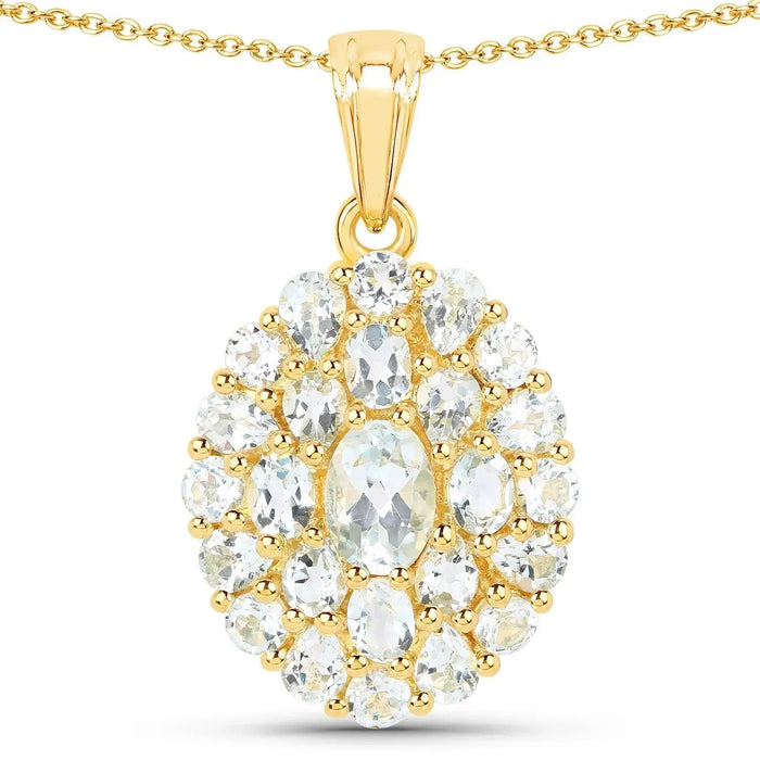 4.83 Ct Blue Topaz Prong 18K Gold Plated Silver Cluster Pendant Necklace by Fine Color Jewels