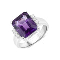 4.84 Ct Octagon Purple Amethyst and White Topaz Prong Silver Cocktail Ring by Fine Color Jewels