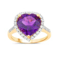 4.86 Ct Heart Purple Amethyst and White Topaz Prong Silver Halo Pave Promise Ring by Fine Color Jewels