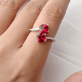 Cushion Red Lab Grown Ruby Silver Bypass Dual Stone Ring by Fine Color Jewels
