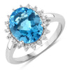 4 Ct Oval Swiss Blue Topaz and Lab Diamond Prong Silver Halo Ring