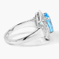 4 Ct Oval Swiss Blue Topaz and Lab Diamond Silver Halo Statement Ring by Fine Color Jewels