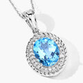 4 Ct Oval Swiss Blue Topaz & Lab Diamond Prong Silver Halo Pendant Necklace by Fine Color Jewels