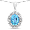 4 Ct Oval Swiss Blue Topaz & Lab Diamond Prong Silver Halo Pendant Necklace