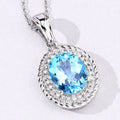 4 Ct Oval Swiss Blue Topaz & Lab Diamond Prong Silver Halo Pendant Necklace by Fine Color Jewels